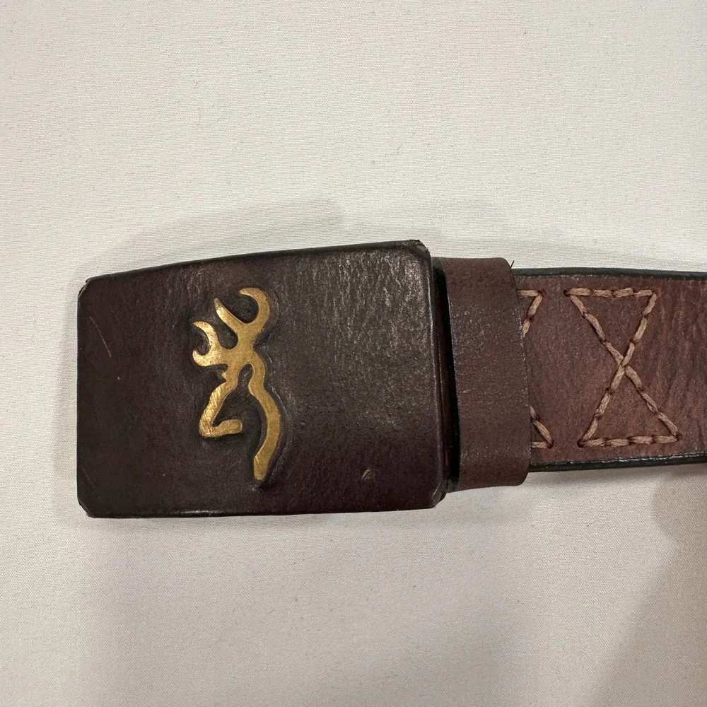 Browning Buckmark Leather Belt Mens 40 Brown‎ Brass Logo Buckle | Rugged Western